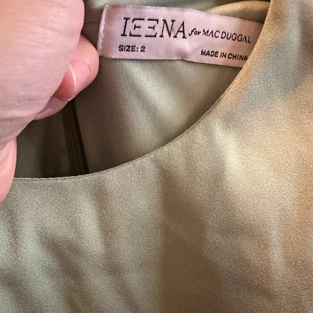 IEENA for Mac Duggal Sage Green Tiered Ruffle Dress Size 2 Cocktail NWOT - Picture 4 of 10